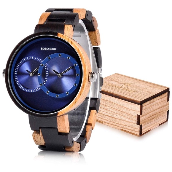 - BLUE WOODEN UNISEX MEN WOMAN CASUAL WORK WATCH NEW